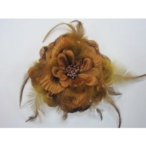 Брошь «Цветок» Н-120 с перьями и паетками